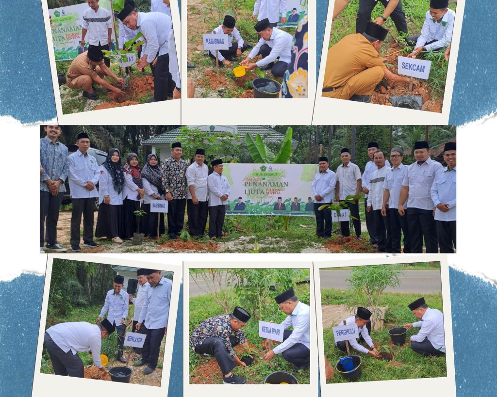 Sukseskan Hari Bumi Ke 55, KUA Kec. Singkut Dampingi Kasi Bimas Islam  Ajak Camat, Kepala Desa beserta Staf KUA Menanam Pohon Matoa.